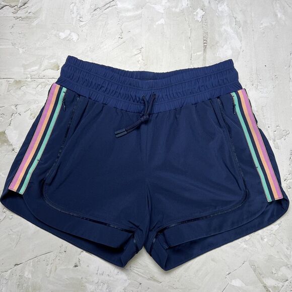 Athleta Girls XL 14 Athletics Shorts Blue Pink Striped Activewear - Picture 1 of 12